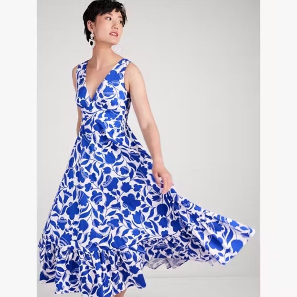 Kate Spade New York Maxi Dress Blue Zigzag Floral